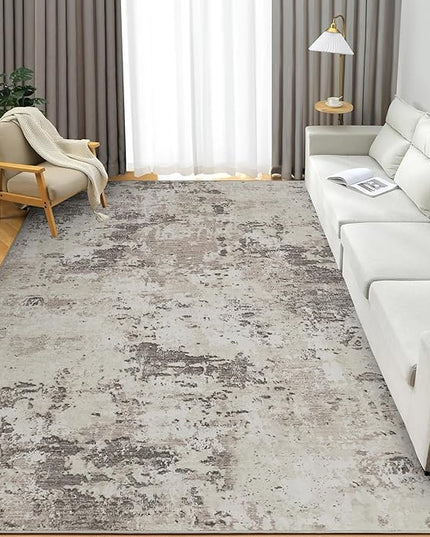 Modern Abstract Area Rug 4x6 Non Slip Non Shedding Rug Low Pile Stain Resistant for Bedroom Living Room,Brown Grey