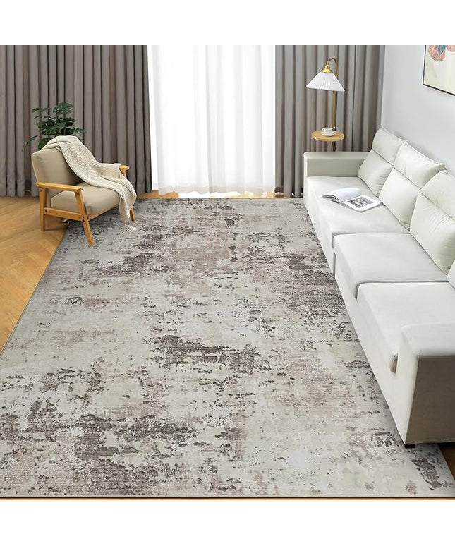 Modern Abstract Area Rug 6x9 Non Slip Non Shedding Rug Low Pile Stain Resistant for Bedroom Living Room,Brown Grey