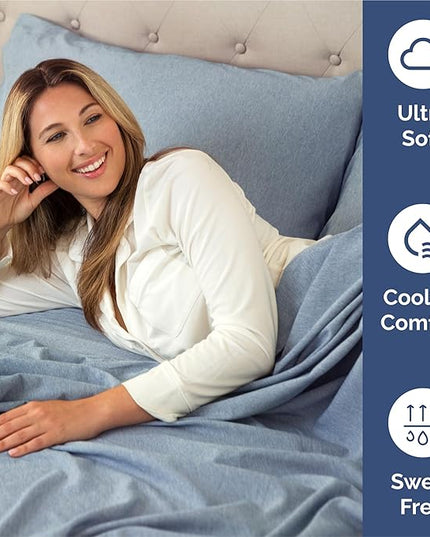 Split King Size 5 Piece Sheet Set - Comfy Breathable & Cooling Bed Sheets Set - Hotel Luxury Bedding for Women, Men, Kids, Teens, Boys & Girls - Deep Pockets & Wrinkle Free - Blue (Heathered Sheets)