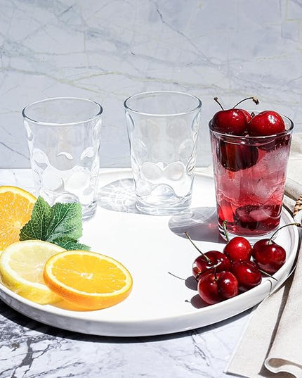 Home Essentials Drinking Glasses Set of 10 Juice Glass Cups, 7 oz Glassware, Inner Circular Lensed Small Glasses. Ideal for Juice, Milk, Water; Dishwasher Safe.