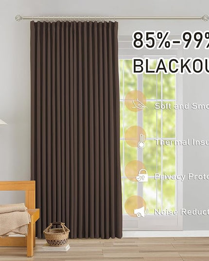 DONREN Brown Pinch Pleated Blackout Curtains with Hooks - 104 inch Length Room Darkening Thermal Insulated Window Curtain Panels for Living Room Bedroom 2 Panel 40" Wx104 L