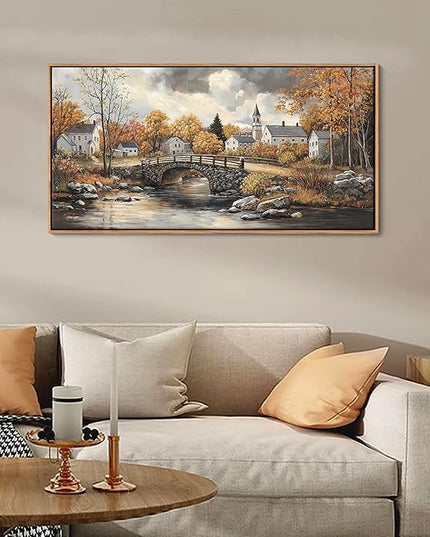 Canvas Wall Art for Living Room - Bridge Paintings Wall Decor Rustic Farmhouse Scenery Wall Pictures for Bedroom French Country Decor Country Style Bedroom Accent Landscape Artwork for Walls 20×40IN