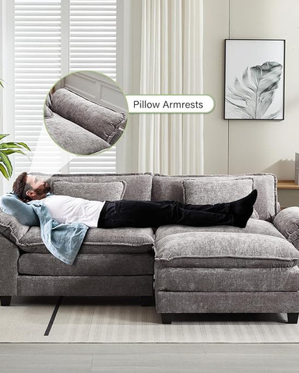 86" Modular Sectional Sofa, Comfy Cloud Couch Sectional Sofa with Ottoman, Chenille Sofa Sleeper Deep Seat Sofa with Throw Pillows for Living Room (Light Gray, 86"- L Shape)