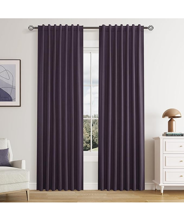 Guken Blackout Curtains 80 Inch Length 2 Panels Set for Living Room Bedroom Back Tab Thermal Insulated 100% Black Out Linen Drapes Room Darkening Window Curtains 80 Inches Long,Plum