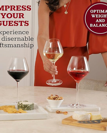 Gusto Nostro Crystal Wine Glasses Set of 6, 22 Oz Long Stem Modern Wine Glasses for White and Red Wine, Dishwasher Safe, Fancy, Elegant, Large and Tall Wine Glass for Wedding Christmas Anniversary