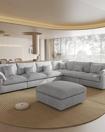 Cloud Couch for LivingRoom,153" U Shaped Modular Sectional Couch with Storage Ottoman,Down Filled 7 Seater Convertible Sleeper Sofa Bed Oversized Furniture,Grey