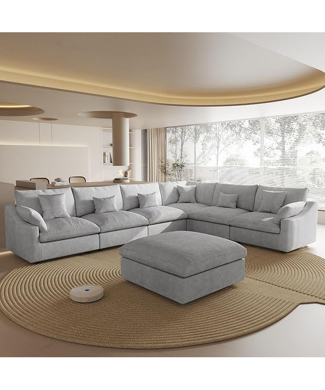 Cloud Couch for LivingRoom,153" U Shaped Modular Sectional Couch with Storage Ottoman,Down Filled 7 Seater Convertible Sleeper Sofa Bed Oversized Furniture,Grey