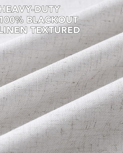 H.VERSAILTEX Linen Curtains 100% Blackout Curtains for Bedroom 54 inch Long Full Light Blocking Nature Linen Blended Window Curtains for Living Room Nickel Grommet (2 Panels, Heathered White)