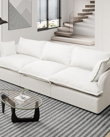 Cloud Modular Sectional Sofa, 3 Seater Convertible Deep Seat Sectional Couch, Cozy Down Fill Sofa, Detachable Couch Cushion Covers, Corner Sofa for Living Room, Office, Cream White