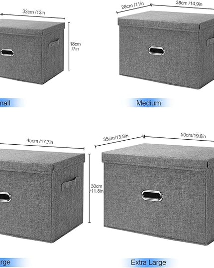 Large Linen Fabric Foldable Storage Bins with Removable Lid and Handles, Washable Storage Box Organizer Containers Baskets Cube with Cover for Bedroom,Office(Cream, Large(2-Pack))