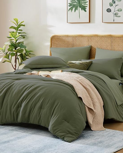 WRENSONGE Full Size Comforter Sets, 7 Pieces Olive Green Bed in a Bag with Fitted Sheet, Flat Sheet, 2 Pillow Shams, 2 Pillowcases, Warm Bedding Sets for All Season
