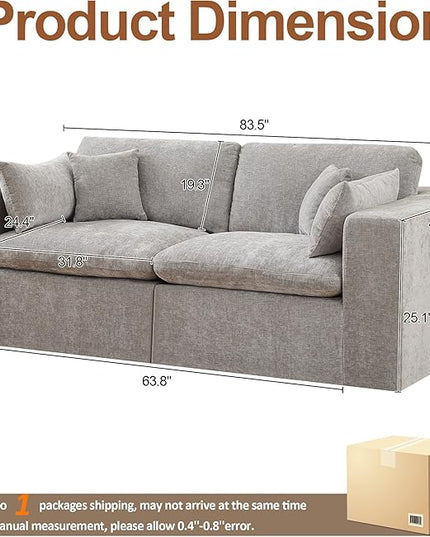 88''Cloud Boneless Sectional Couch, Modular Sectional Sofa Deep Seat, Upholstered Convertible Comfy Loveseat Chenille Memory Foam Sofa Couches for Living Room, Light Grey
