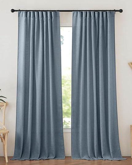 NICETOWN Linen Curtains 84 Inches Long, Rod Pocket & Back Tab Curains for Bedroom Living Room, Light Weight Airy Semi Privacy Sheer Curtains for Urban Decor, 52 x 84 inch, 2 Panels, Stone Blue