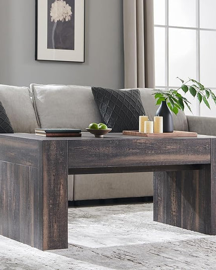 OKD 48" Modern Farmhouse Coffee Table, Wooden Living Room Table with Hidden Storage Drawer, Rustic Rectangular Center Tables w/Wood Thick Design for Living Room, Office, Dark Rustic Oak