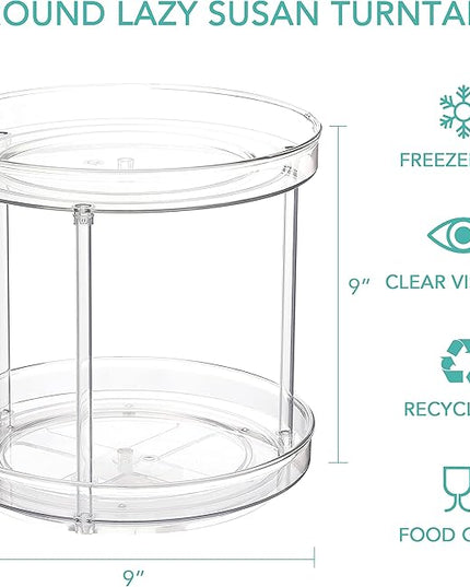URALFA 2 Tier Lazy Susan Turntable, 9 Inch Clear Tiered Lazy Susan Organizer, 360 Rotating Spinner Organizer for Kitchen, Pantry, Counter, Sink