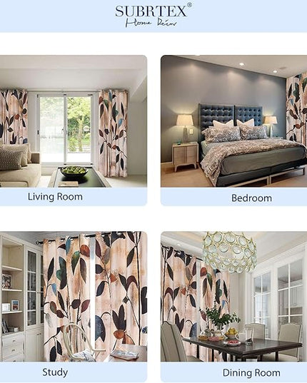 SUBRTEX Light Flitering Curtains 52Wx108L, Room Darkening Vibrant Floral Drapes, 50% Blackout, Semi Sheer Boho Farmhouse Curtains for Living Room, Brown