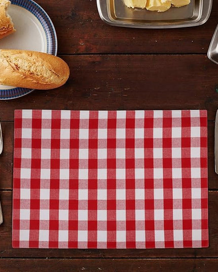 Urban VillaPlacemats for Dining Table 100% Cotton Placemats 14''x20'' Over Sized Tablemats Set of 6Placemats Red/White Buffalo Check Tablemats for Family Dinners Wedding PartiesPlacemats