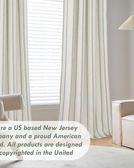 DriftAway Farmhouse Linen Blend Blackout Curtains 96 Inches Long for Bedroom Vertical Striped Printed Linen Curtains Thermal Insulated Lined Treatments for Living Room 2 Panels W52 x L96 Loden Green