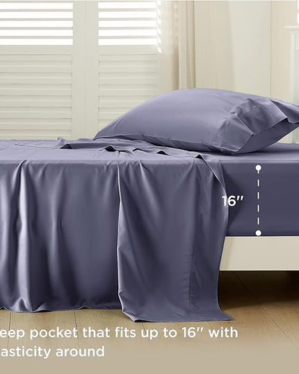 Bedsure Cooling Sheets Twin, Rayon Derived from Bamboo, Cooling Sheets, Breathable & Soft, Deep Pocket Up to 16 Inches, Hotel Luxury Silky Bedding for Hot Sleepers, Dark Grey