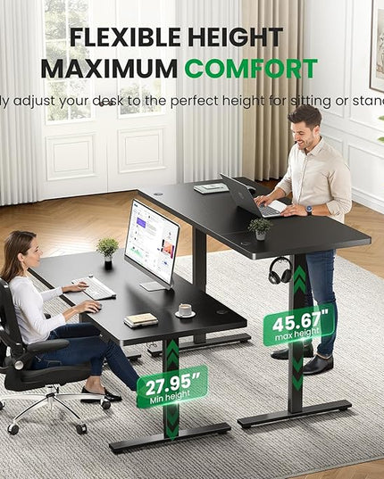 SIAGO Electric Standing Desk Adjustable - 71x30 Inch Sit Stand Desk with 1 Inch Thick Tabletop, Double Beam Frame, 3 Memory Height Adjustment, Cable Management for Home Office