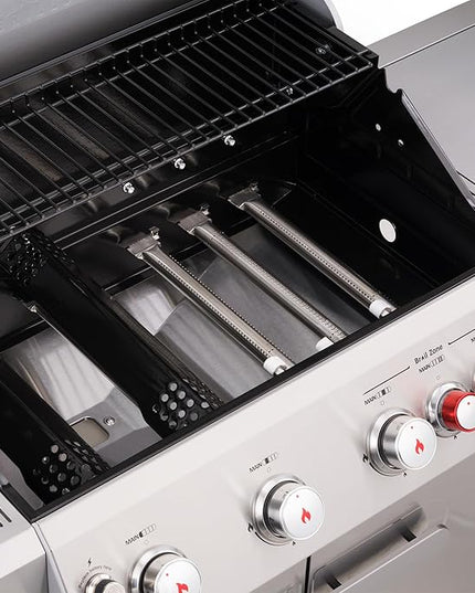 Monument Grills Outdoor Barbecue Stainless Steel 4 Burner Propane Gas Grill, 62,000 BTU Patio Garden Barbecue Grill with Side Burner, Infrared Technology and Knob Controls, Mesa415BZ with BBQ Cover