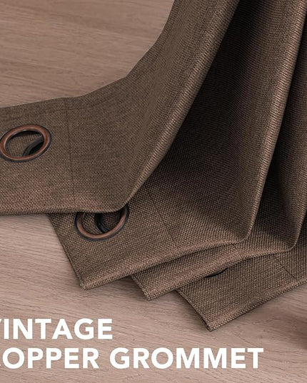 H.VERSAILTEX Room Darkening Linen Curtain for Bedroom/Living Room Extra Wide Blackout Curtains 100 x 96 Inches for Patio Glass Door, Primitive Textured Thick Linen Burlap Fabric, Heather Cocoa Brown
