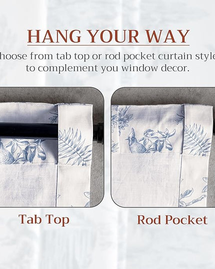 Maison d' Hermine Curtains for living room 100% Cotton 84 inch length Two Panels Light Filtering Toile Curtains for Bedroom Windows with rod and loop Pockets Drapes (Jouy Paradise Blue, 50"W x 84"L)