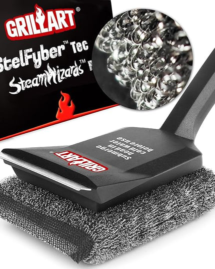 GRILLART Grill Brush Bristle Free, SteamWizards [Ultra Safe & Efficient] Grill Cleaner Brush with 1 Replacement Head, for Cast Iron and Stainless Steel Grates, BBQ Grill Brush for Outdoor Grill