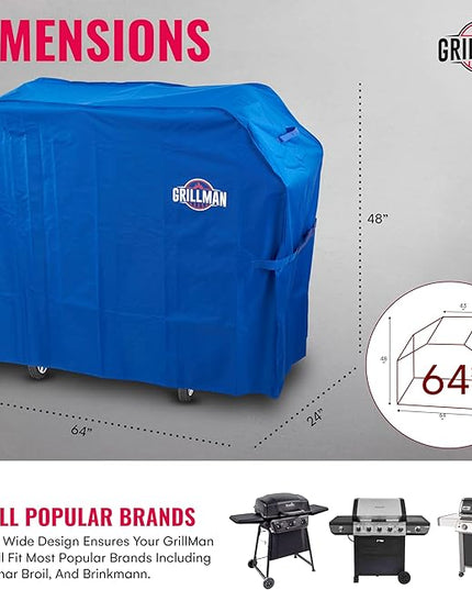 Grill Cover by Grillman, Blue, 64 Inch, BBQ Outdoor Grill Covers, Charcoal & Gas Grills, Waterproof, Rip-Proof, Weather-Resistant, Anti-UV, Barbecue Cover for Weber, Genesis, Charbroil, Nexgrill, etc
