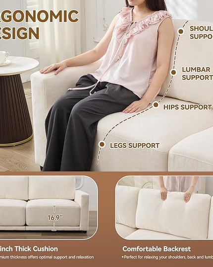 110.6" L Shaped Modular Sectional Sofa Modern Chenille Comfy Couch with Thickened Seat Cushions, Easy Assembly, Upholstered 4 Seater Couch with Movable Ottoman for Living Room, White