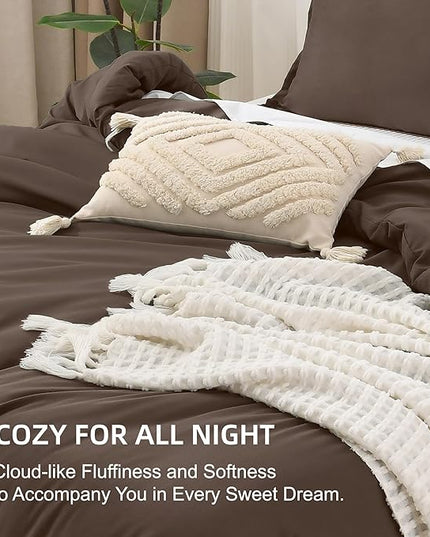 Litanika Comforters King Size Chocolate, 3 Pieces Lightweight Solid Bedding Set & Collections, All Season Fluffy Bed Set (104x90 Inches Comforter & 2 Pillowcases)