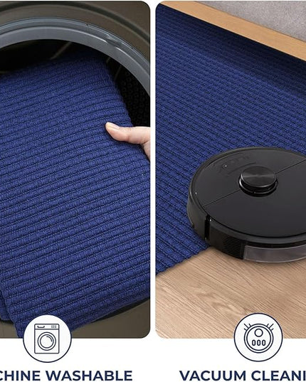 KOZYFLY Runners for Hallways 2.6x8 ft Washable Kitchen Runner Non Slip Rubber Backed Hall Runners Cotton Entryway Runner Rugs Floor Carpet for Indoor Backdoor Bedroom Kitchen, Royal Blue/Navy
