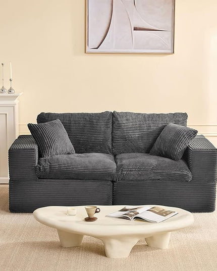 74.8” Cloud Couch, Modular Loveseat Sofa, Convertible Sofas Bed, Deep Seat Sofa, Cozy Sofa for Living Room, Office and Bedroom, Corduroy, Gray