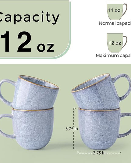 AmorArc 12oz Coffee Mugs, Ceramic Coffee Mugs set of 6 for Man, Woman, Dad, Mom, Modern Coffee Mugs with handle for Latte/Cappuccino/Milk/Cocoa. Dishwasher&Microwave Safe, Blue-Reactive Glaze