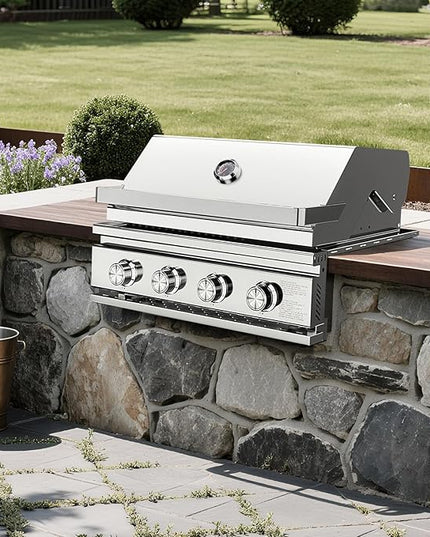 Premium Built In 4 Burner Propane Gas Grill, ALL-Thickened 304 Stainless Steel, 32,000 BTU with 516sq.in. Cooking Space, Baking Tray & Grates,for Patio Backyard Parties Barbecue