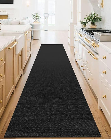 KOZYFLY Extra Long Runners for Hallways 3x16 ft Washable Kitchen Runner Non Slip Rubber Backed Hallway Rug Cotton Entryway Runner Rug Floor Carpet for Indoor Hall, Kitchen, Stair, Black/Dark Grey