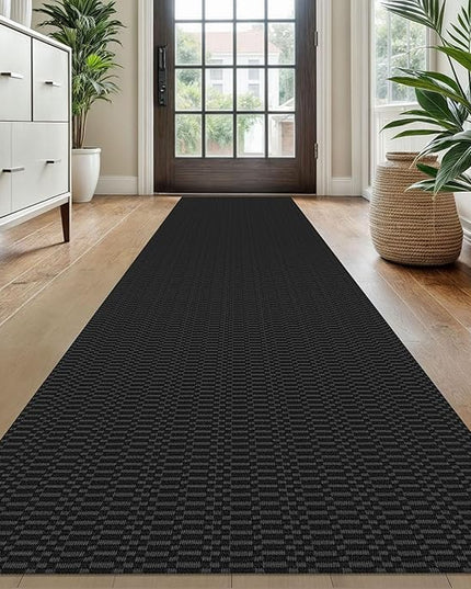 KOZYFLY Washable Runner Rug 2x10 ft Hallway Kitchen Runner Rugs with Rubber Backing Bobo Entryway Runner Indoor, Long Carpet Runners for Hall Kitchen Entryway, Black/Grey
