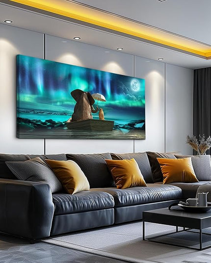 Canvas Wall Art For Living Room Large Size Fashion Wall Decorations For Bedroom Modern Office Wall Decor Painting Aurora Scenery Elephant Pictures Artwork Room Canvas Art Prints Bathroom Home Decor