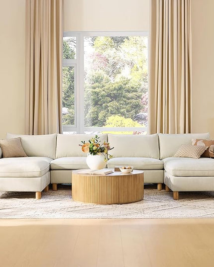 CHITA 161" Super Large Sectional Couches for Living Room, Modular Cloud Couch Sectional Sofa, Premium Fabric Couches, Down Filled, High Density Foam, Chenille in Cream, 6 Seat U Shaped