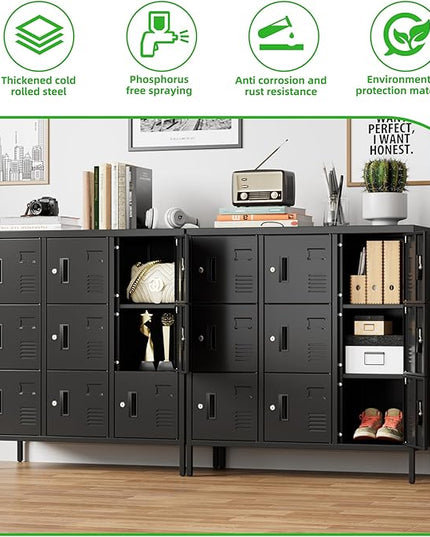 Aobabo 9 Doors Steel Storage Locker Cabinet for Employees, Metal Locker for School Office Gym Bedroom, Industrial Storage, Black, Assembly Required