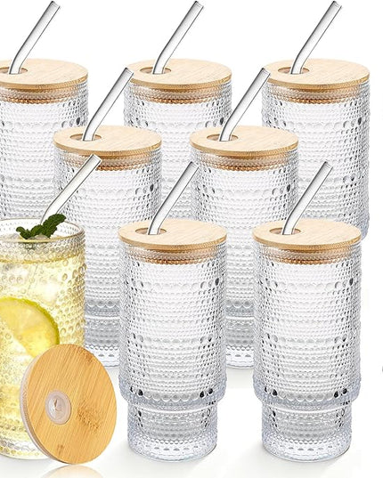 Hobnail Drinking Glasses 16 oz, 8 Pack Vintage Hobnail Glassware, Clear Water Glasses Tumbler, Kitchen Cups for Juice, Beer, Cocktail, Whiskey
