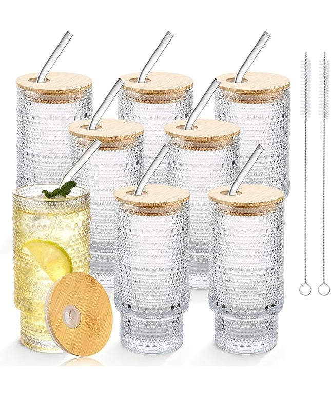 Hobnail Drinking Glasses 16 oz, 8 Pack Vintage Hobnail Glassware, Clear Water Glasses Tumbler, Kitchen Cups for Juice, Beer, Cocktail, Whiskey