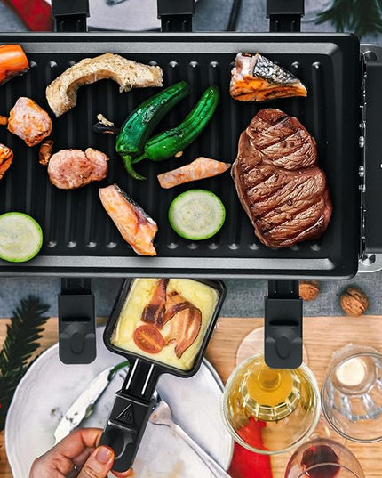 CUSIMAX Raclette Grill Korean BBQ Grill, Portable Raclette Table Grill Electric Grill with Non-stick Plate, Adjustable Temperature Control, Indoor Grill with Cool Touch Handles, 8 Cheese Trays for Fun