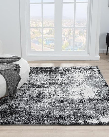 Keen Home Design Area Rugs - 5ft Round Non-Shedding, Abstract Rugs for Kitchen, Living Room, Bedroom, Dining Room, Entryway - Size: 5'3" Square, Abstract Black