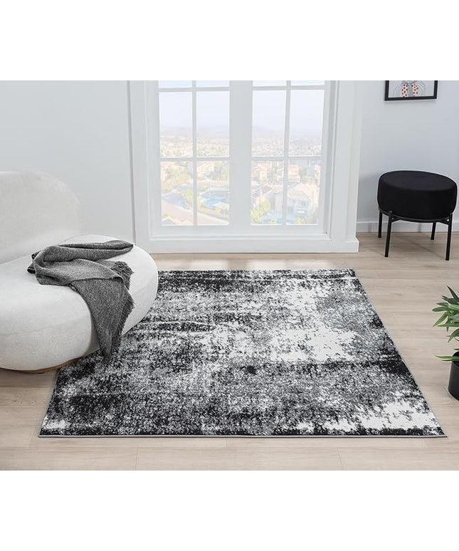Keen Home Design Area Rugs - 8ft Round Non-Shedding, Abstract Rugs for Kitchen, Living Room, Bedroom, Dining Room, Entryway - Size: 7'10" Square, Abstract Black