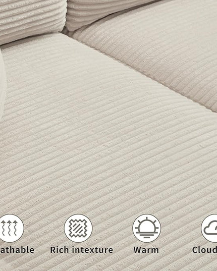 PELUMY 108.7" L-Shaped Modular Sectional Sofa with Oversized Chaise, Cloud Couch with Memory Foam, No Assembly Required Sleeper Sofa for Small Space Living Room, Apartment (Beige, Corduroy)