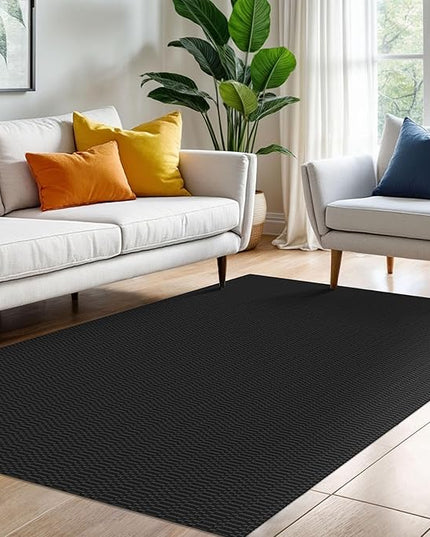 KOZYFLY Washable Area Rug 4x6 Ft Rubber Backed Rugs for Entryway Bedroom Throw Rugs Boho Entry Rug, Cotton Braided Floor Carpet for Dining Room Living Room, Black/Grey