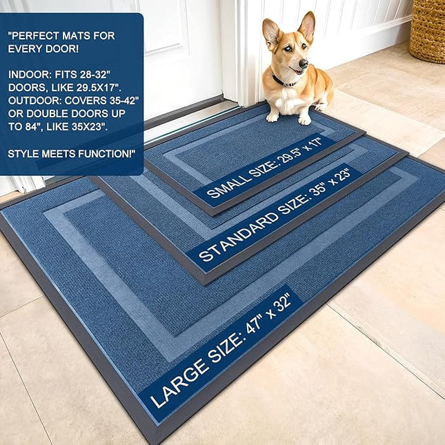 OLANLY Front Door Mat Indoor Outdoor Entrance, Waterproof All-Season, All-Weather Doormat, Sturdy Natural Rubber, Fade Resistant, Low Profile, Easy Clean Patio Porch Entryway Mat, 71x47, Light Blue