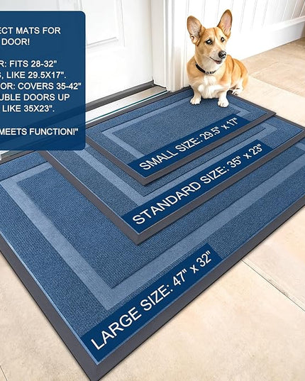 OLANLY Front Door Mat Indoor Outdoor Entrance, Waterproof All-Season, All-Weather Doormat, Sturdy Natural Rubber, Fade Resistant, Low Profile, Easy Clean Patio Porch Entryway Mat, 71x23, Light Blue