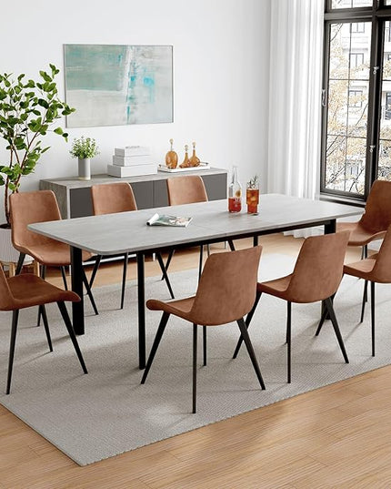 63"- 78.7" Extendable Dining Table Set for 8, Modern Kitchen Table with 8 PU Leather Chairs, Thickened Expandable MDF Wooden Table with Metal Legs for Dining Room, Kitchen, Office